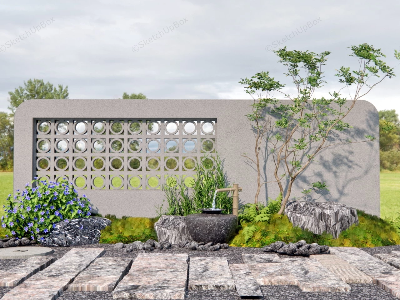 Zen Garden Wall Design sketchup model preview - SketchupBox