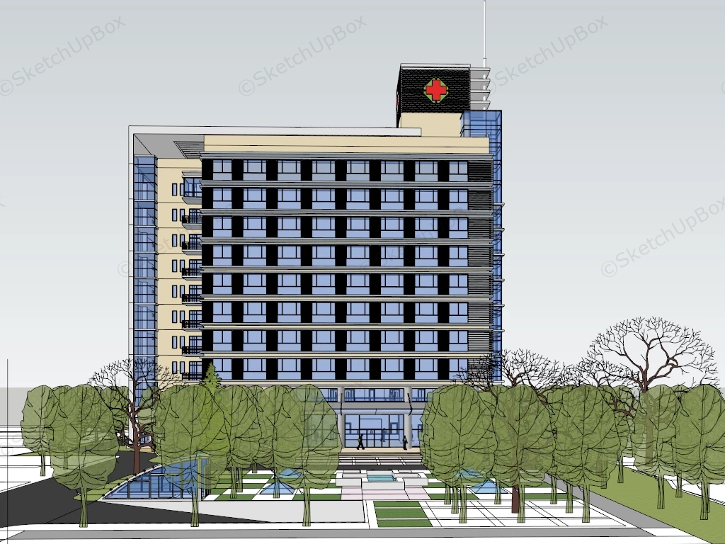 Modern Hospital Building Design sketchup model preview - SketchupBox