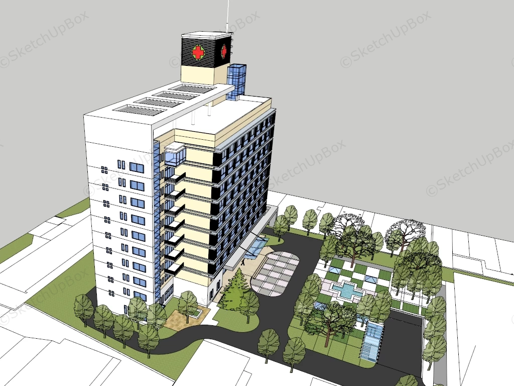 Modern Hospital Building Design sketchup model preview - SketchupBox