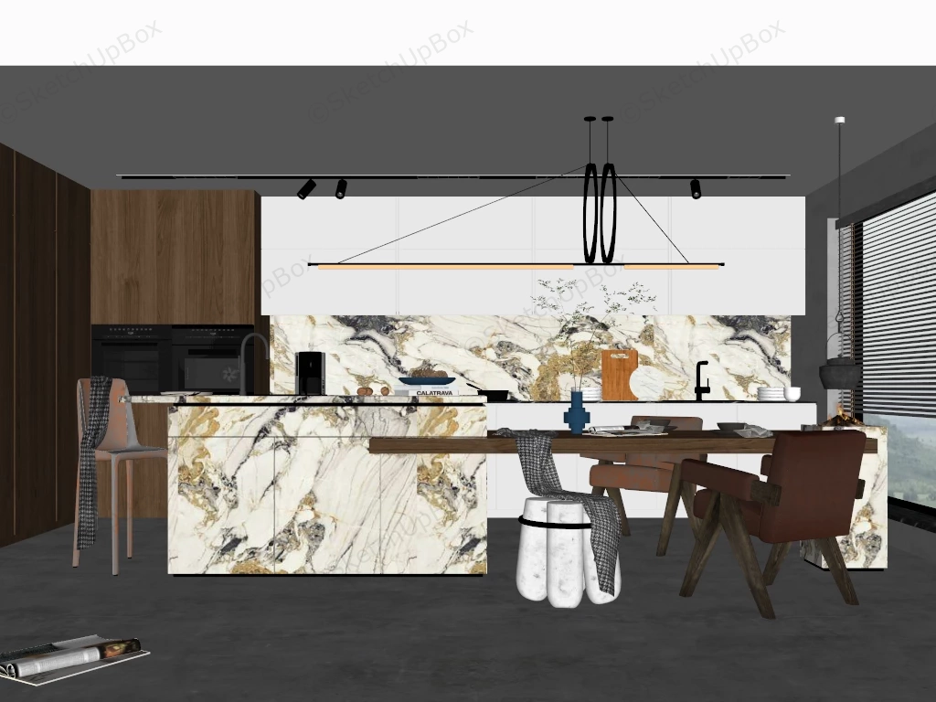 Rustic Marble Kitchen With Island sketchup model preview - SketchupBox