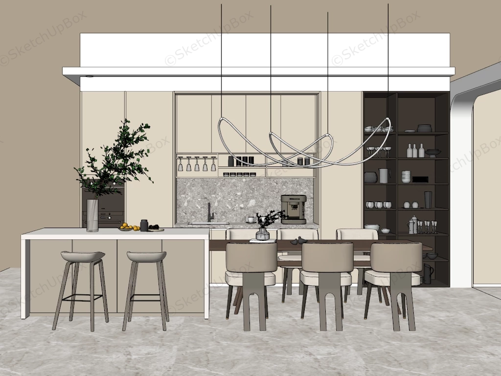 Open Kitchen With Island sketchup model preview - SketchupBox