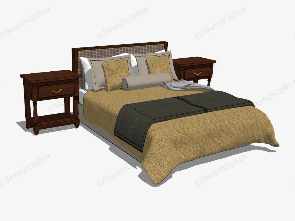 Retro Bed And Nightstands sketchup model preview - SketchupBox