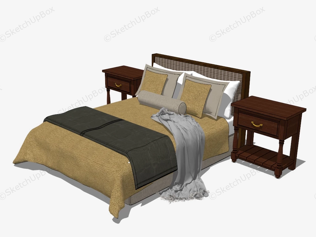 Retro Bed And Nightstands sketchup model preview - SketchupBox