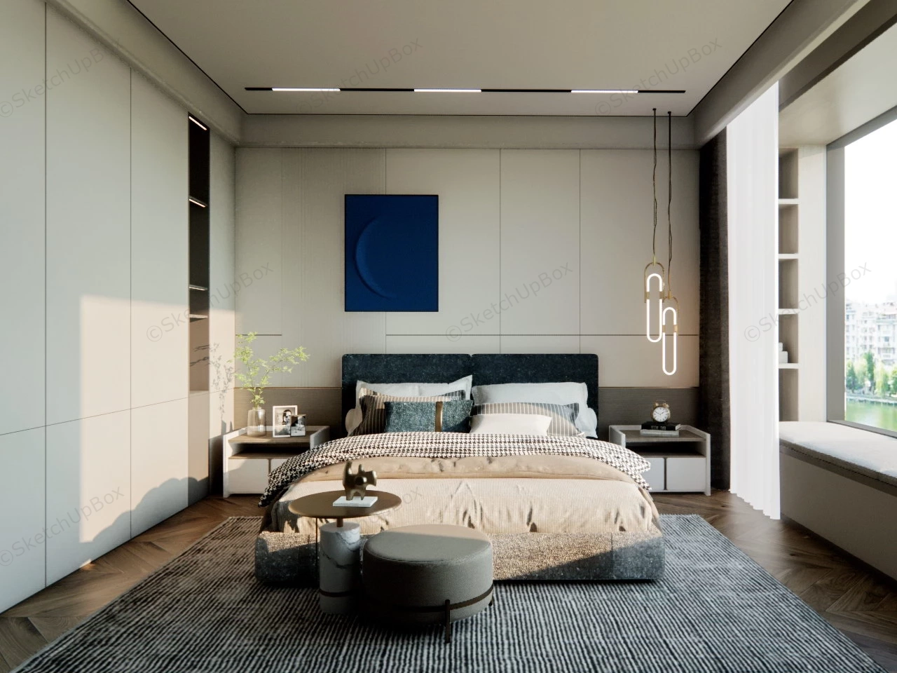 Contemporary Bedroom Interior Design sketchup model preview - SketchupBox