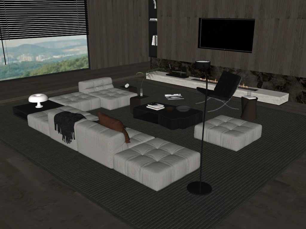 Modern Minimalist Living Room Design sketchup model preview - SketchupBox