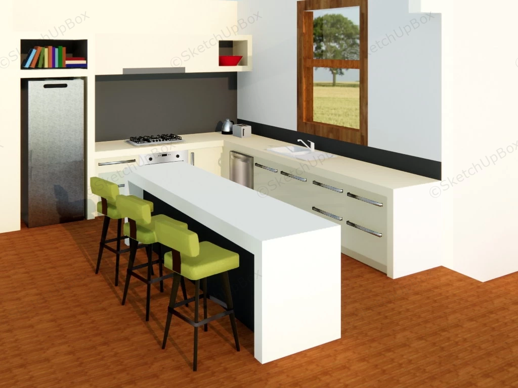 L Shaped Kitchen With Island sketchup model preview - SketchupBox