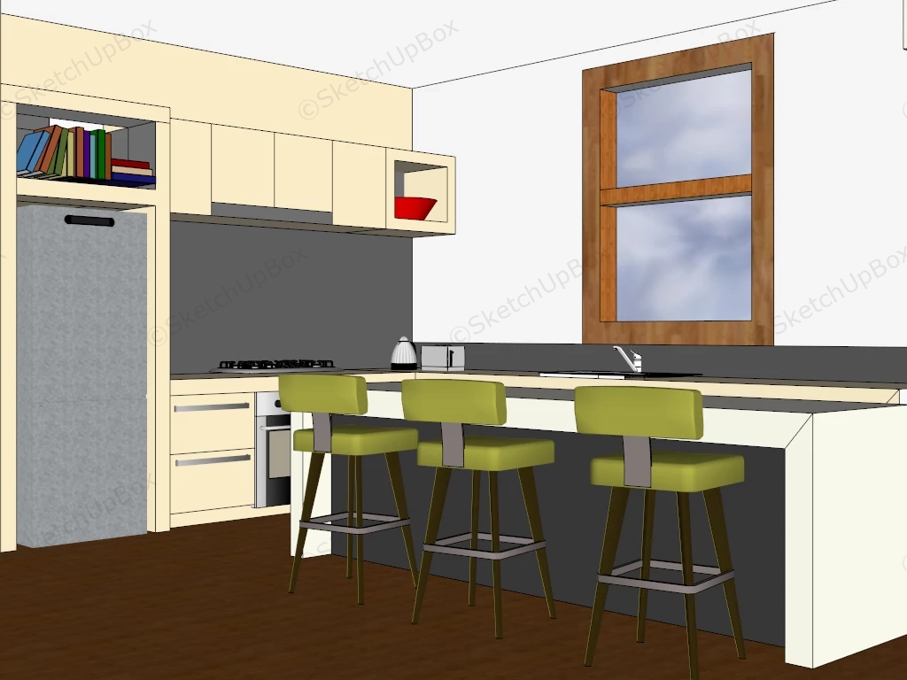 L Shaped Kitchen With Island sketchup model preview - SketchupBox