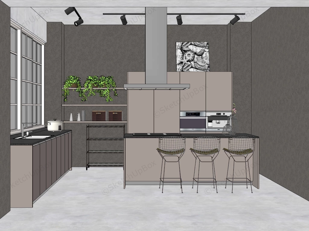 L Shaped Kitchen Designs With Island sketchup model preview - SketchupBox