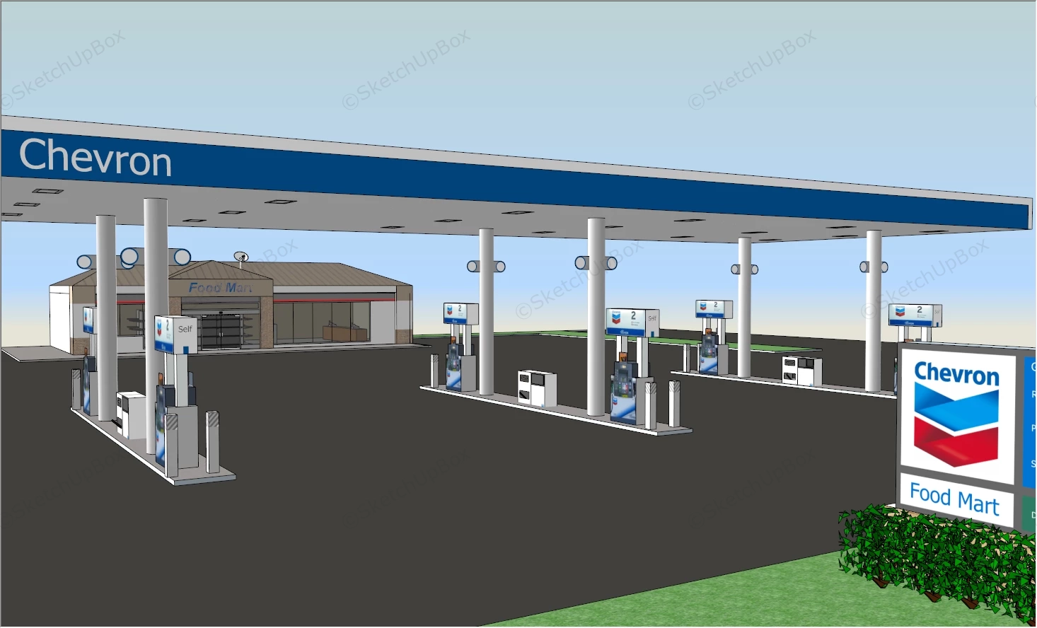 Chevron Gas Station sketchup model preview - SketchupBox