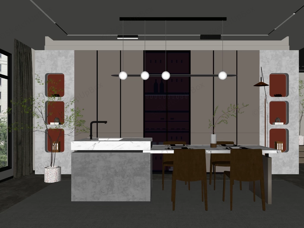 Dining Room Design With Island sketchup model preview - SketchupBox