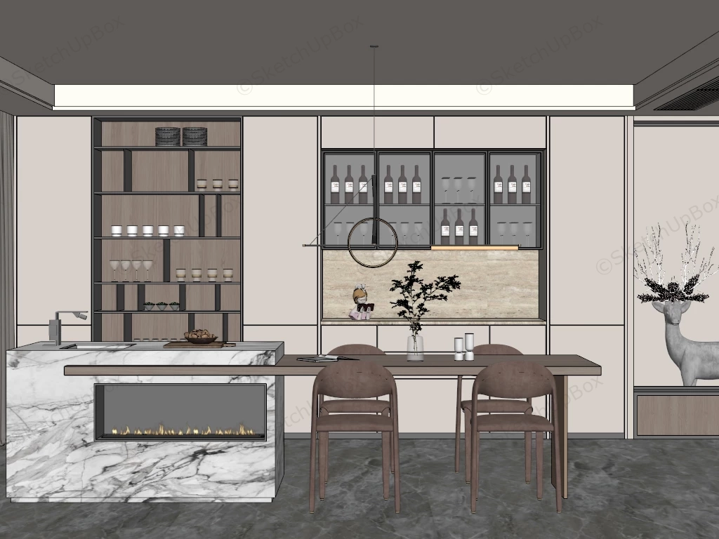 Modern Minimalist Dining Island sketchup model preview - SketchupBox