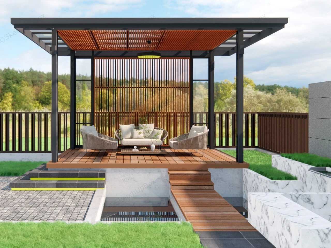 Backyard Patio Pergola Ideas sketchup model preview - SketchupBox