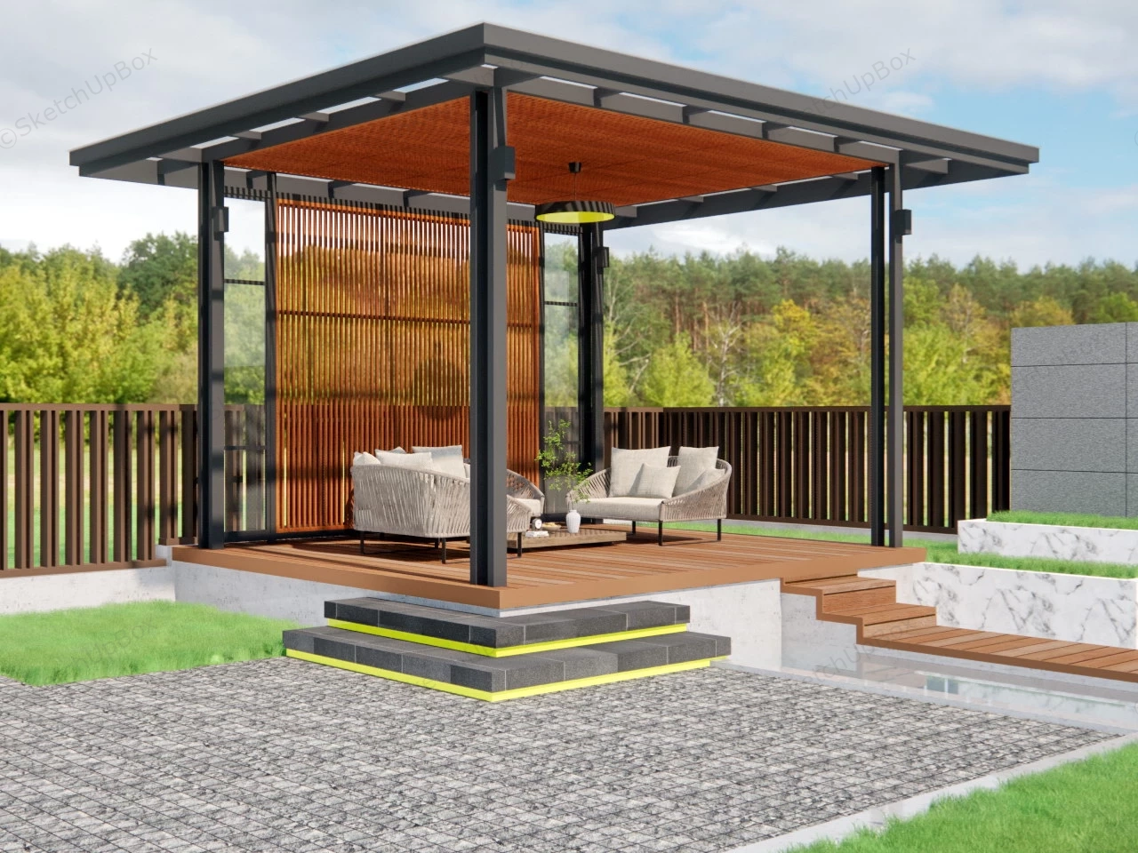 Backyard Patio Pergola Ideas sketchup model preview - SketchupBox