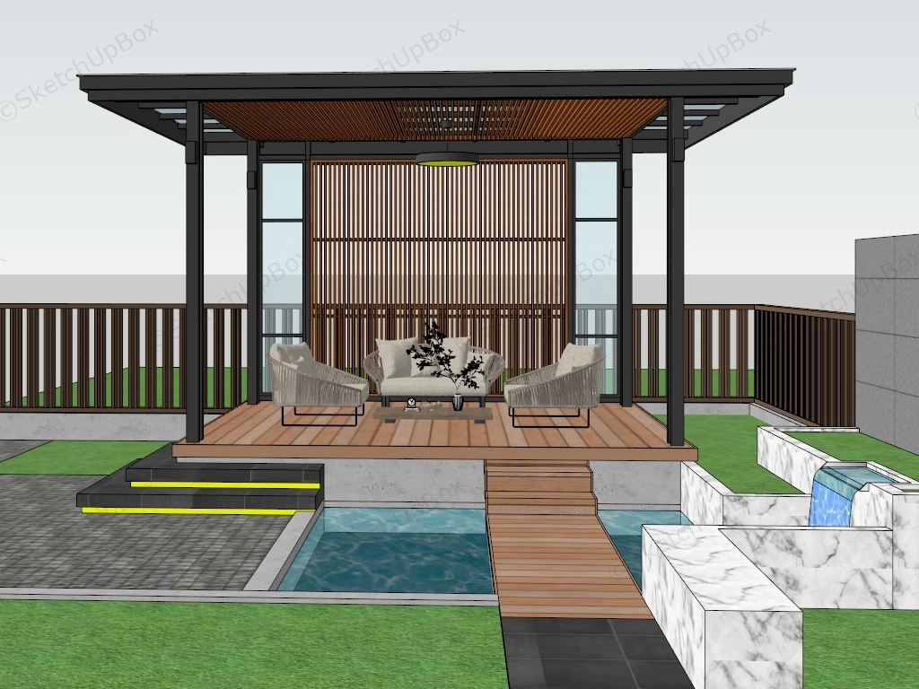 Backyard Patio Pergola Ideas sketchup model preview - SketchupBox