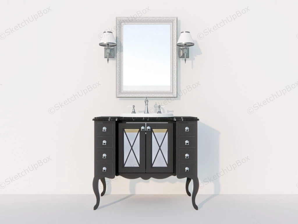 Vintage Black Bathroom Vanity sketchup model preview - SketchupBox