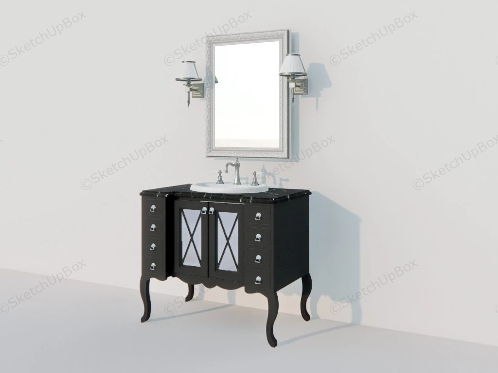 Vintage Black Bathroom Vanity sketchup model preview - SketchupBox