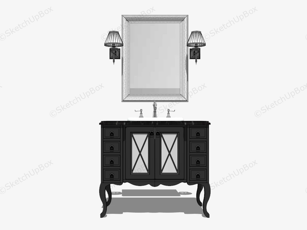 Vintage Black Bathroom Vanity sketchup model preview - SketchupBox