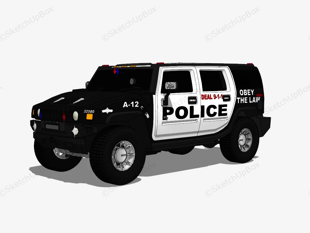 Hummer H2 Police Car sketchup model preview - SketchupBox