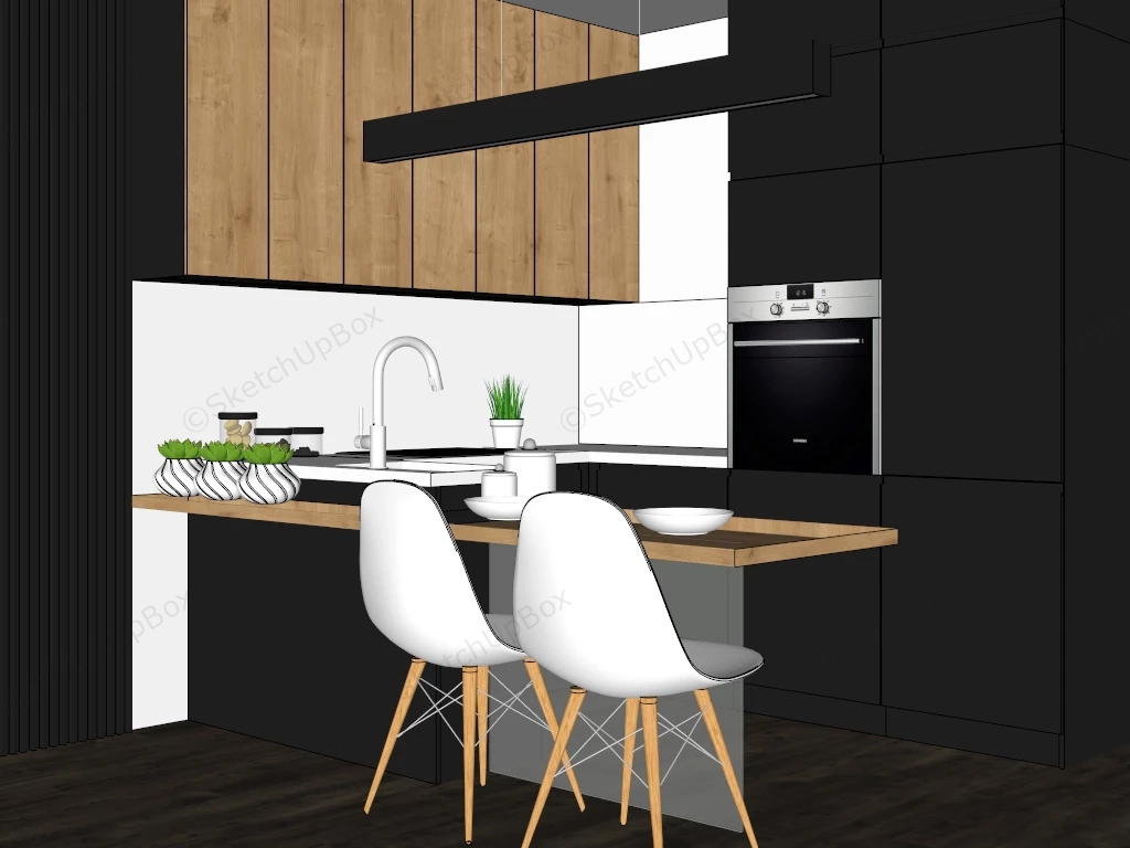 Small Kitchen With Breakfast Bar sketchup model preview - SketchupBox