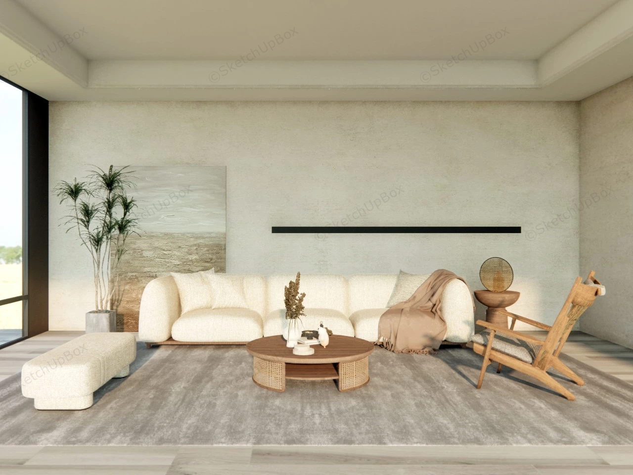 Wabi Sabi Modern Living Room Ideas sketchup model preview - SketchupBox