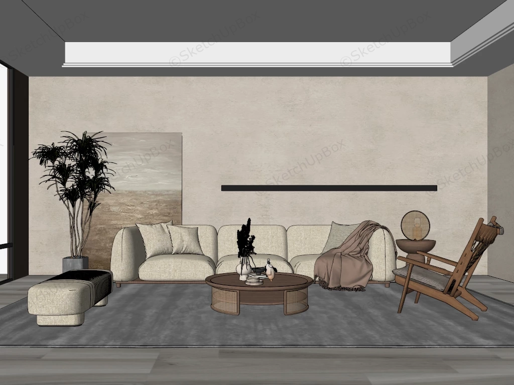 Wabi Sabi Modern Living Room Ideas sketchup model preview - SketchupBox