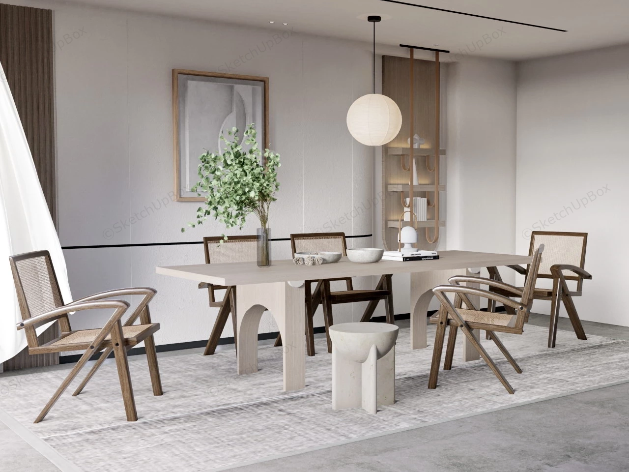 Wabi Sabi Dining Room Interior sketchup model preview - SketchupBox