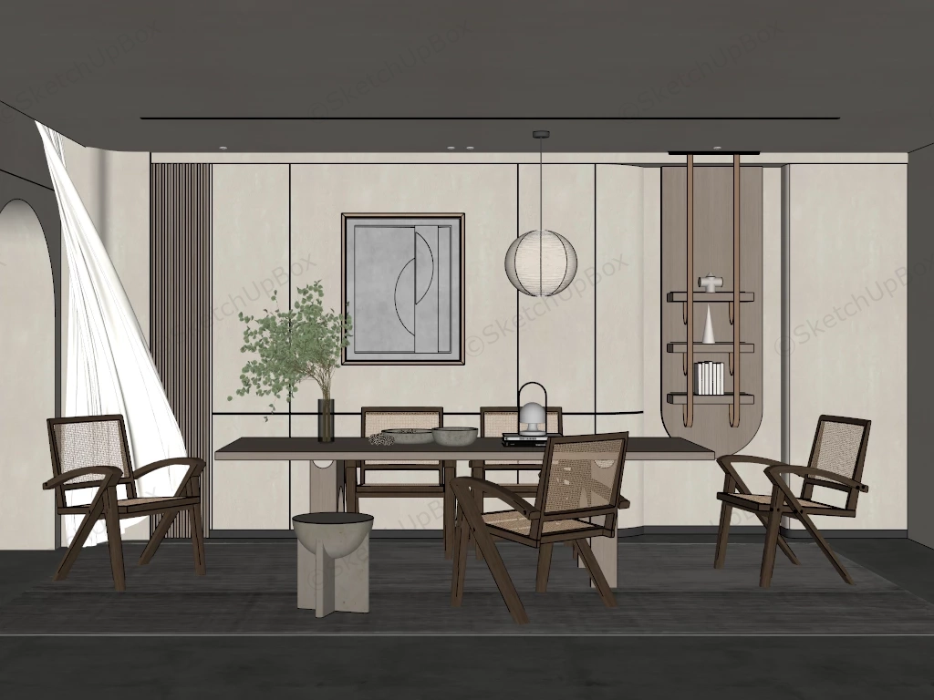 Wabi Sabi Dining Room Interior sketchup model preview - SketchupBox