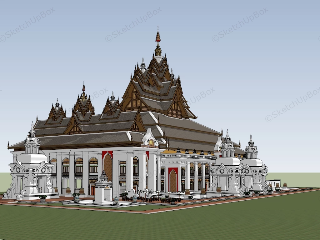 Thai Buddhist Temple Architecture sketchup model preview - SketchupBox