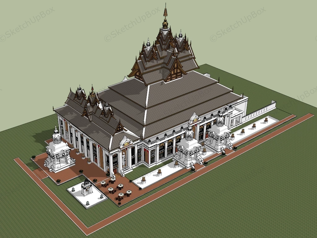 Thai Buddhist Temple Architecture sketchup model preview - SketchupBox