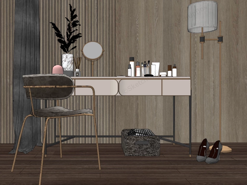 Mid Century Modern Makeup Vanity sketchup model preview - SketchupBox