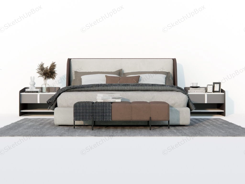 Contemporary Platform Bed With Headboard sketchup model preview - SketchupBox