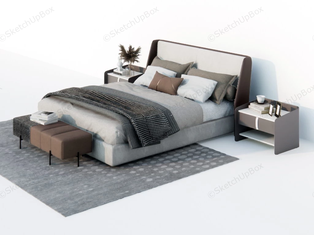 Contemporary Platform Bed With Headboard sketchup model preview - SketchupBox