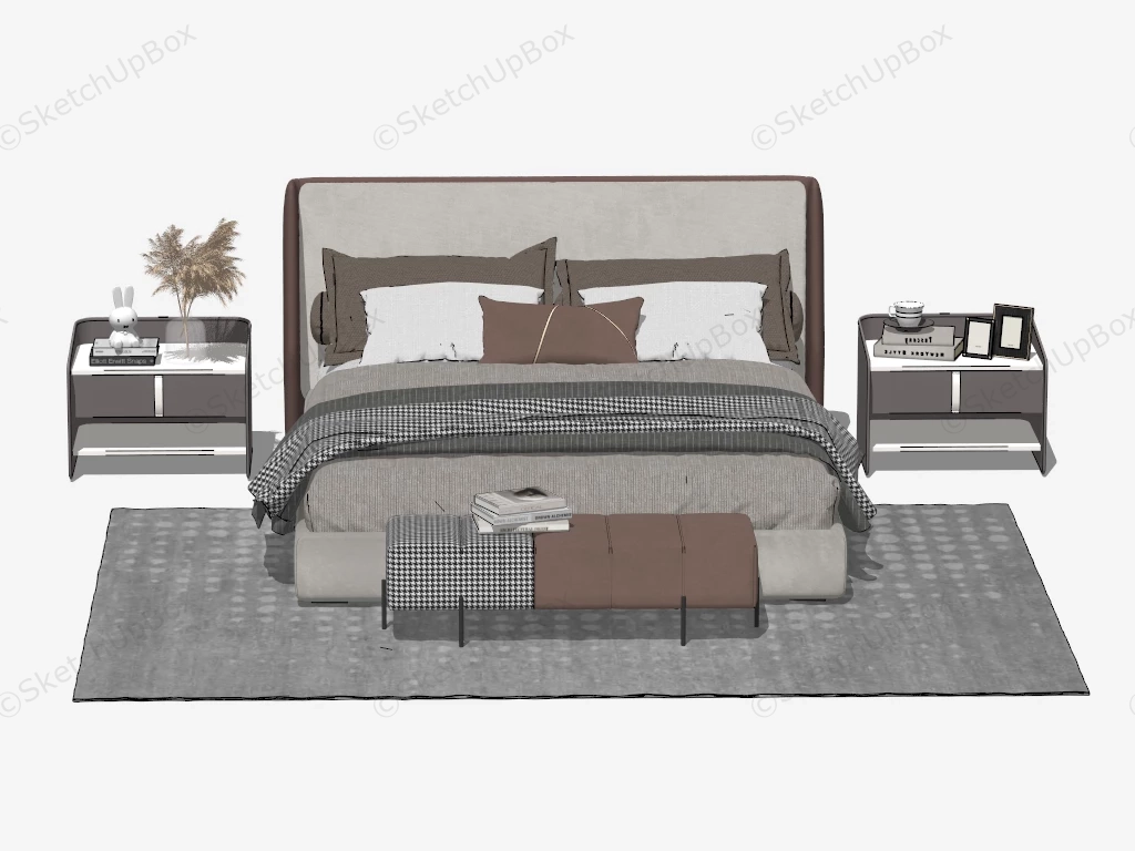 Contemporary Platform Bed With Headboard sketchup model preview - SketchupBox