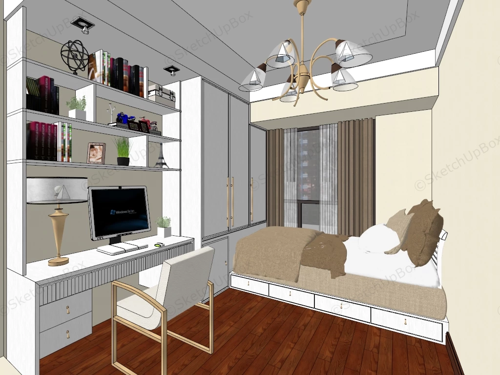 Small Kids Bedroom With Office Ideas sketchup model preview - SketchupBox