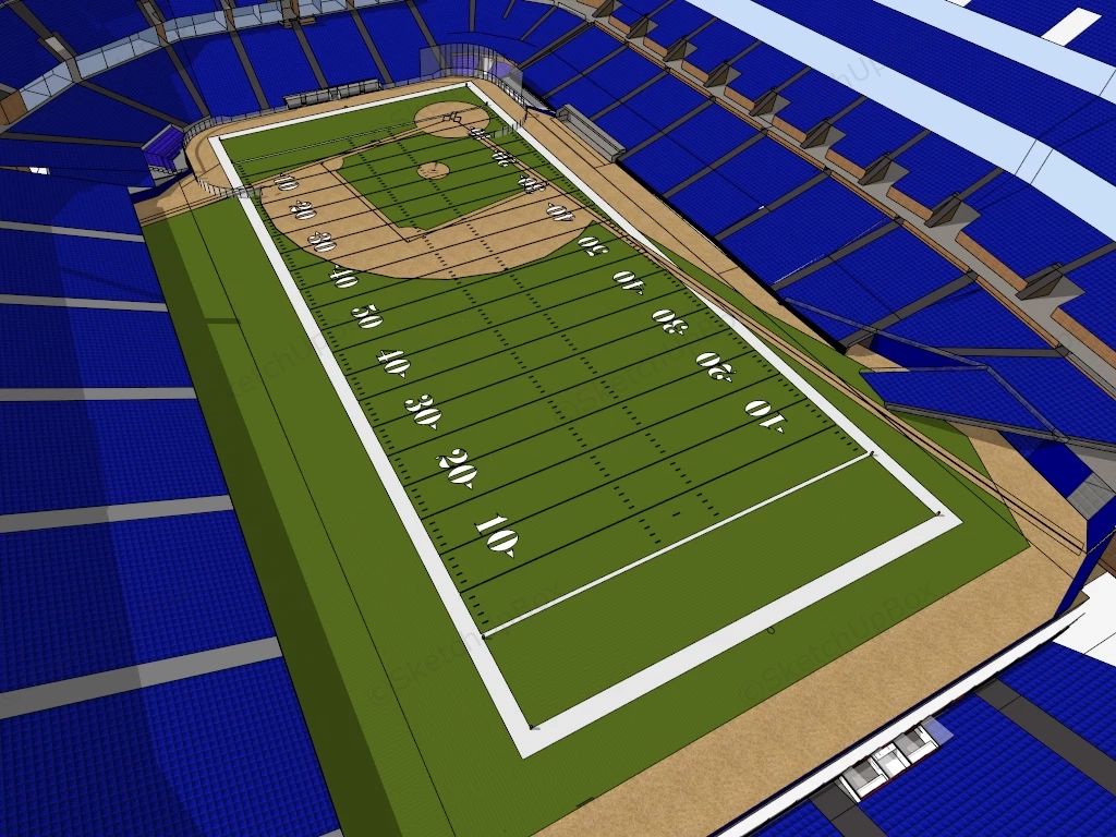 American Football Field sketchup model preview - SketchupBox