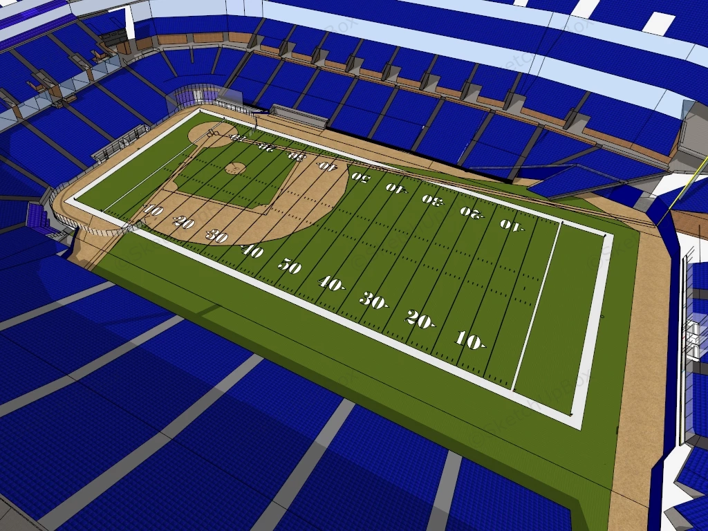 American Football Field sketchup model preview - SketchupBox