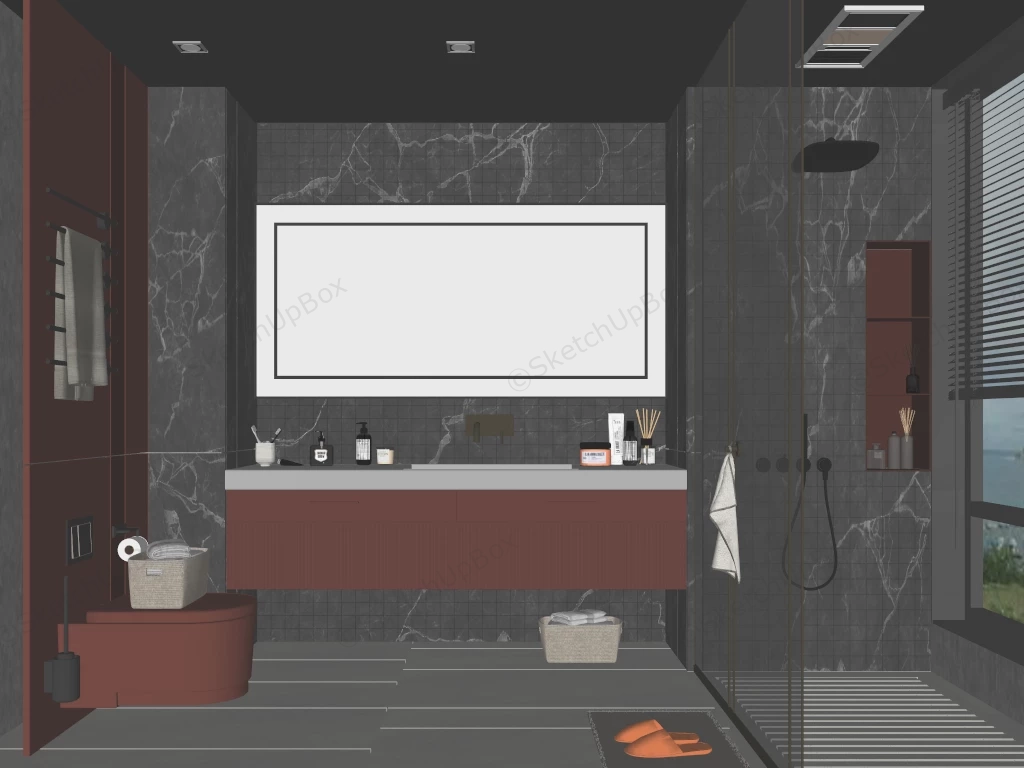 Red And Grey Bedroom Idea sketchup model preview - SketchupBox