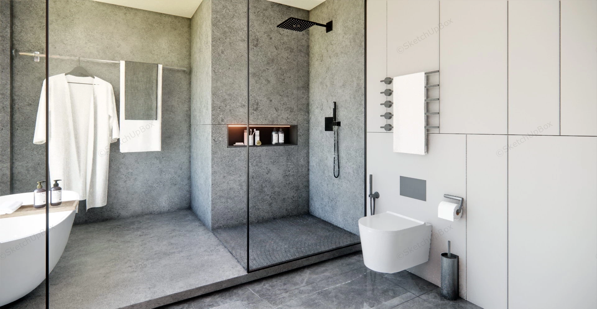 Gray Bathroom With Shower And Tub sketchup model preview - SketchupBox