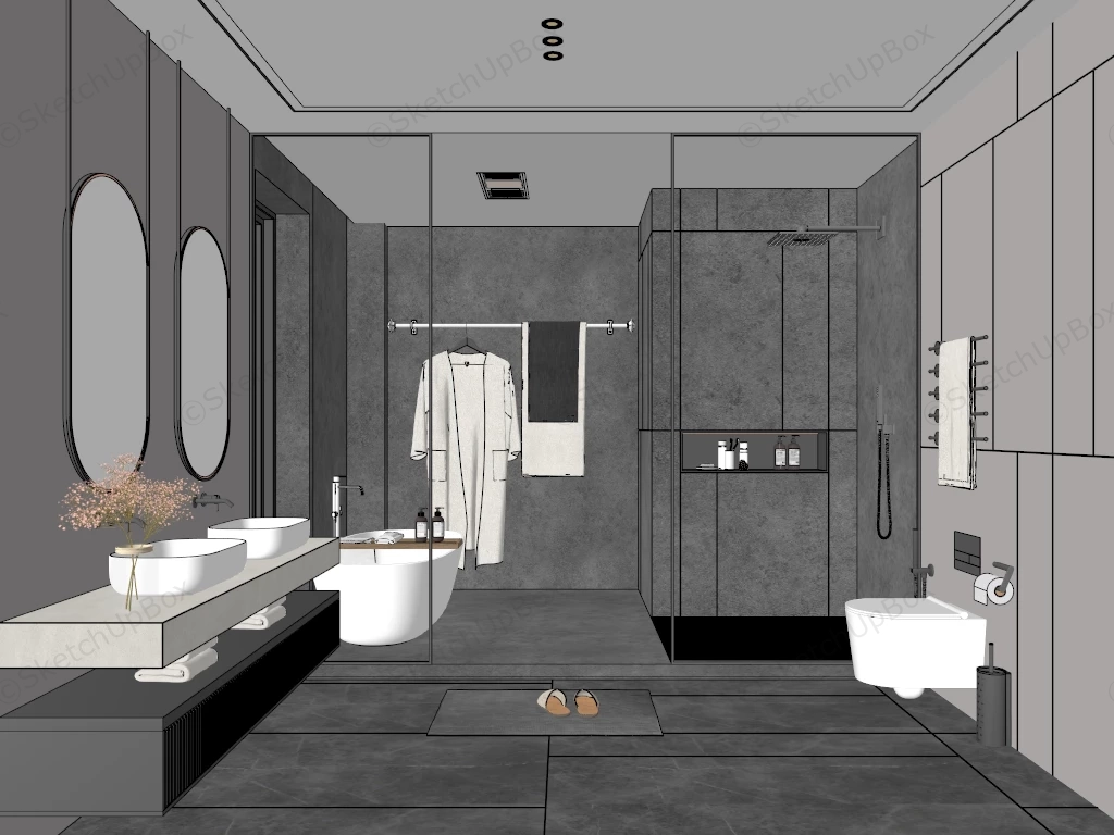 Gray Bathroom With Shower And Tub sketchup model preview - SketchupBox