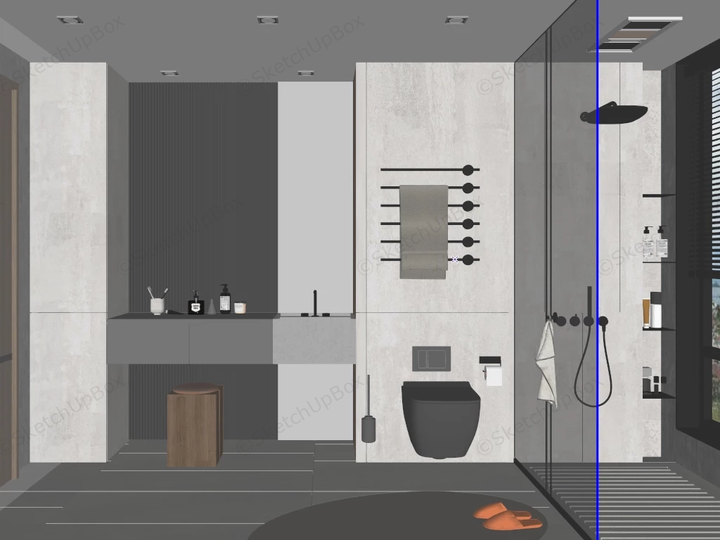 White & Black Bathroom With Shower sketchup model preview - SketchupBox