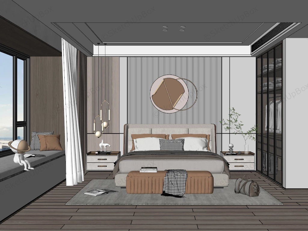 Modern Master Bedroom Interior Design sketchup model preview - SketchupBox