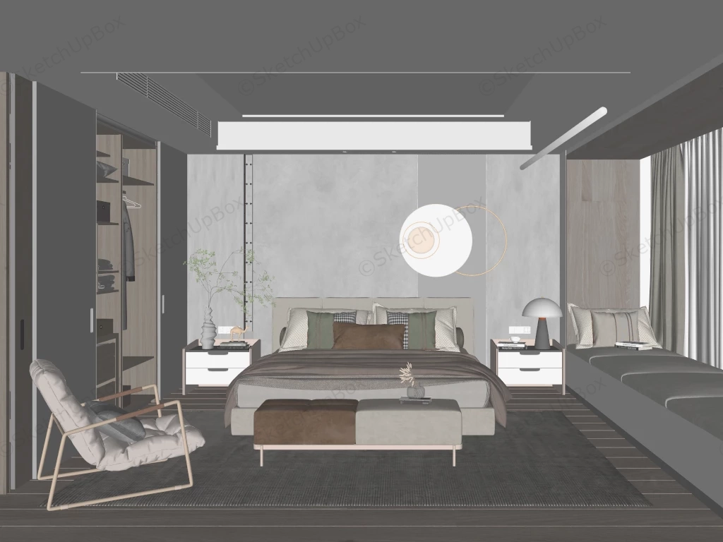 Modern Style Bedroom Design sketchup model preview - SketchupBox