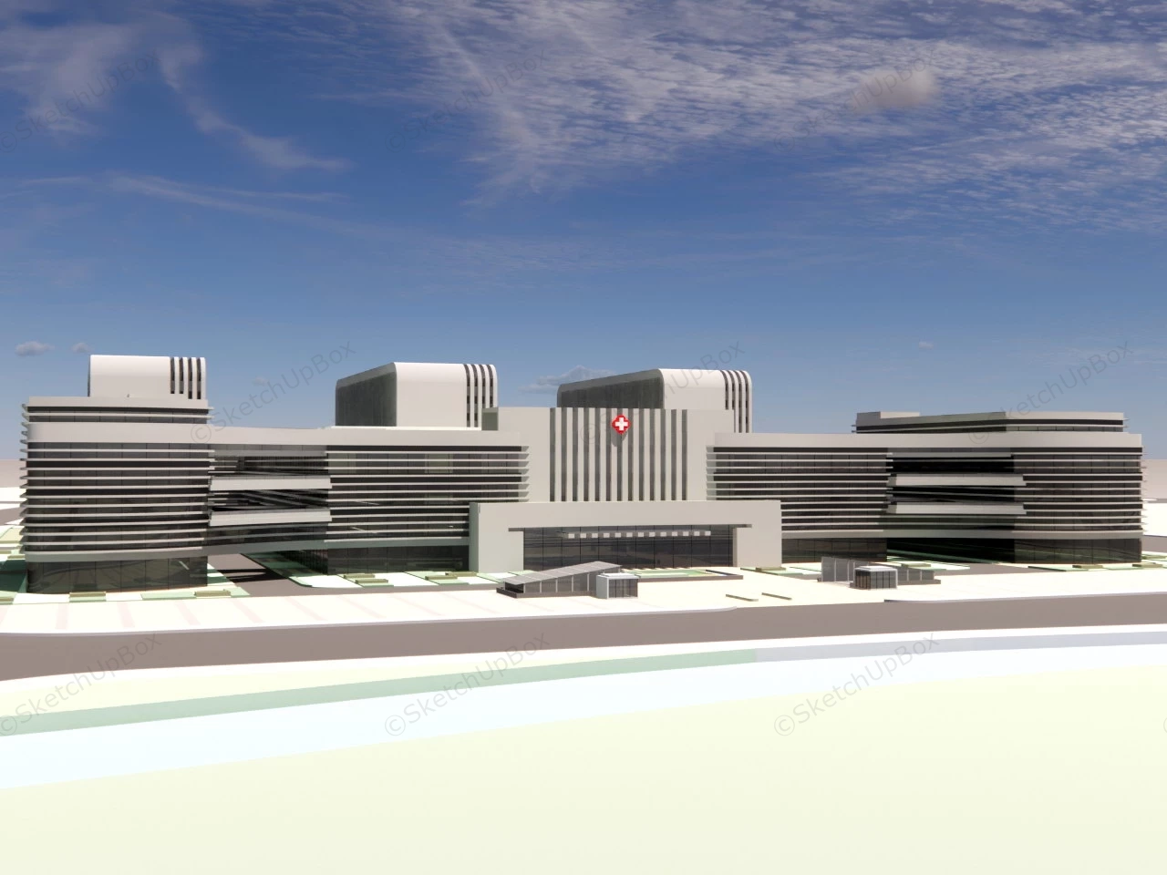 Large Hospital Building Design sketchup model preview - SketchupBox