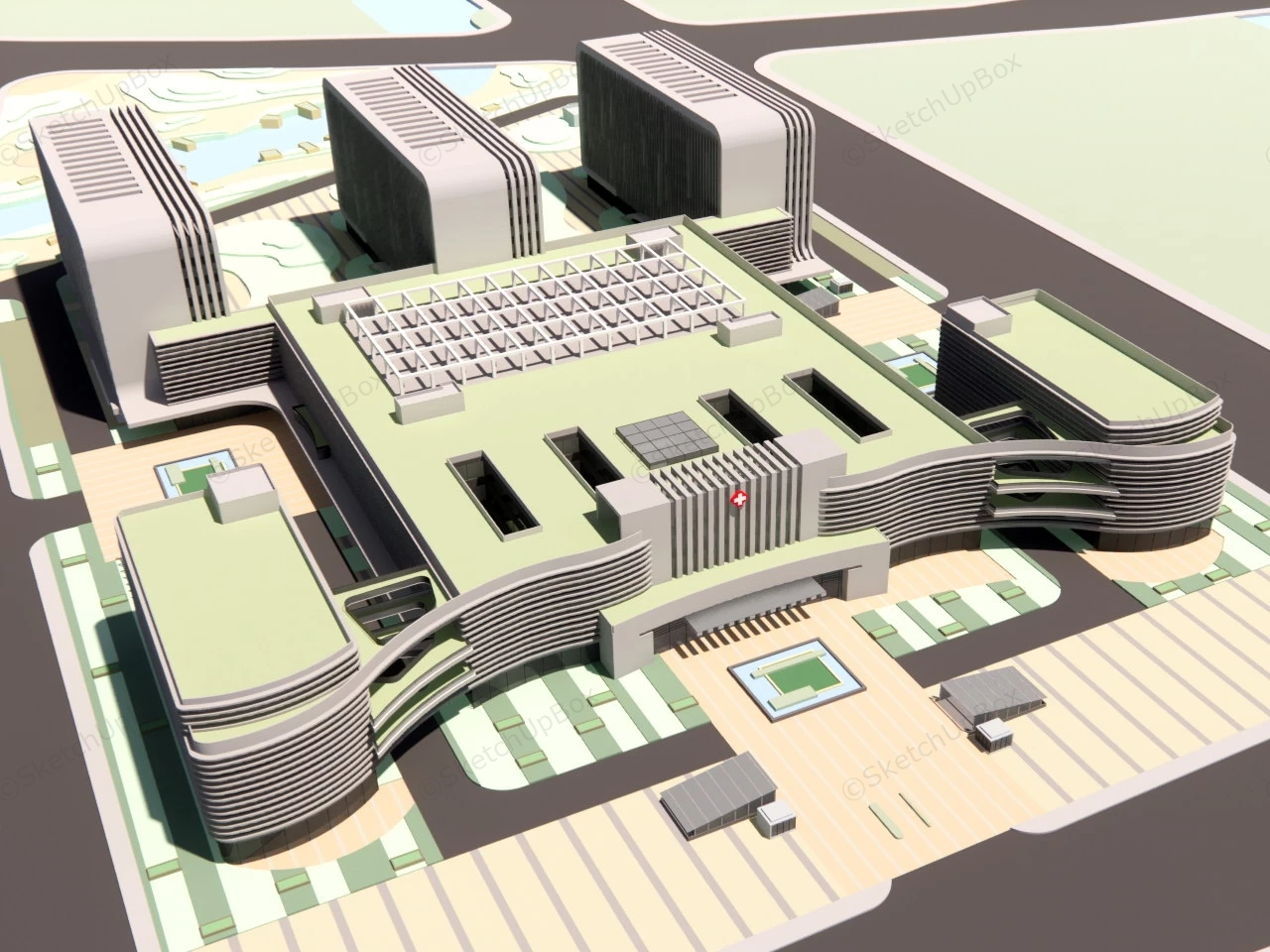 Large Hospital Building Design sketchup model preview - SketchupBox