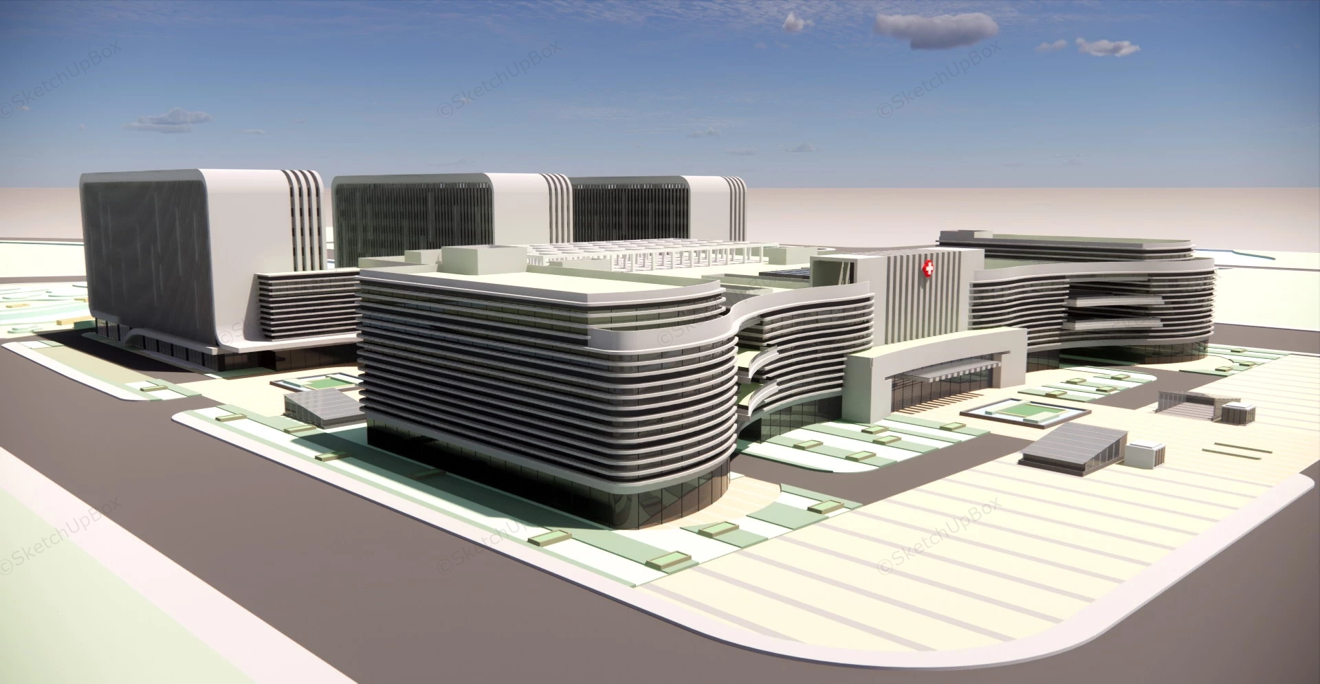 Large Hospital Building Design sketchup model preview - SketchupBox