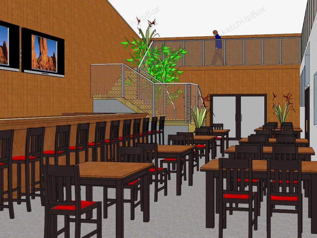 Retro Restaurant Interior Design sketchup model preview - SketchupBox