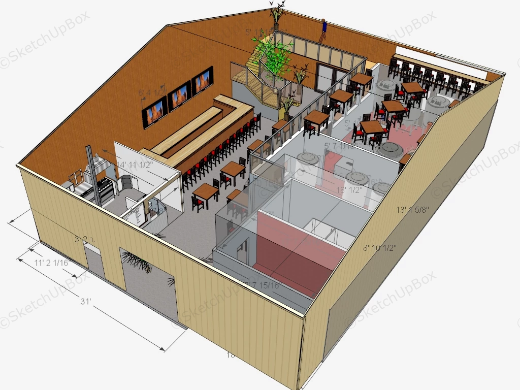 Retro Restaurant Interior Design sketchup model preview - SketchupBox