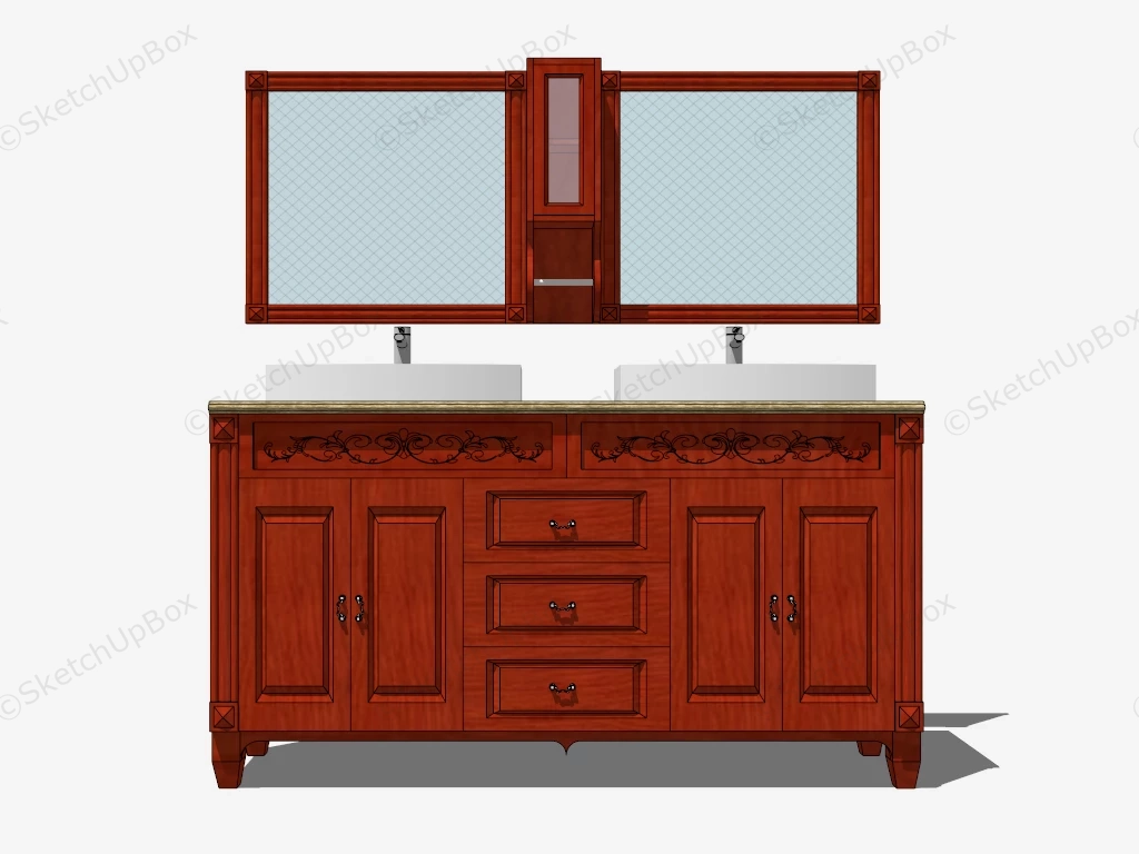 Antique Red Bathroom Vanity sketchup model preview - SketchupBox