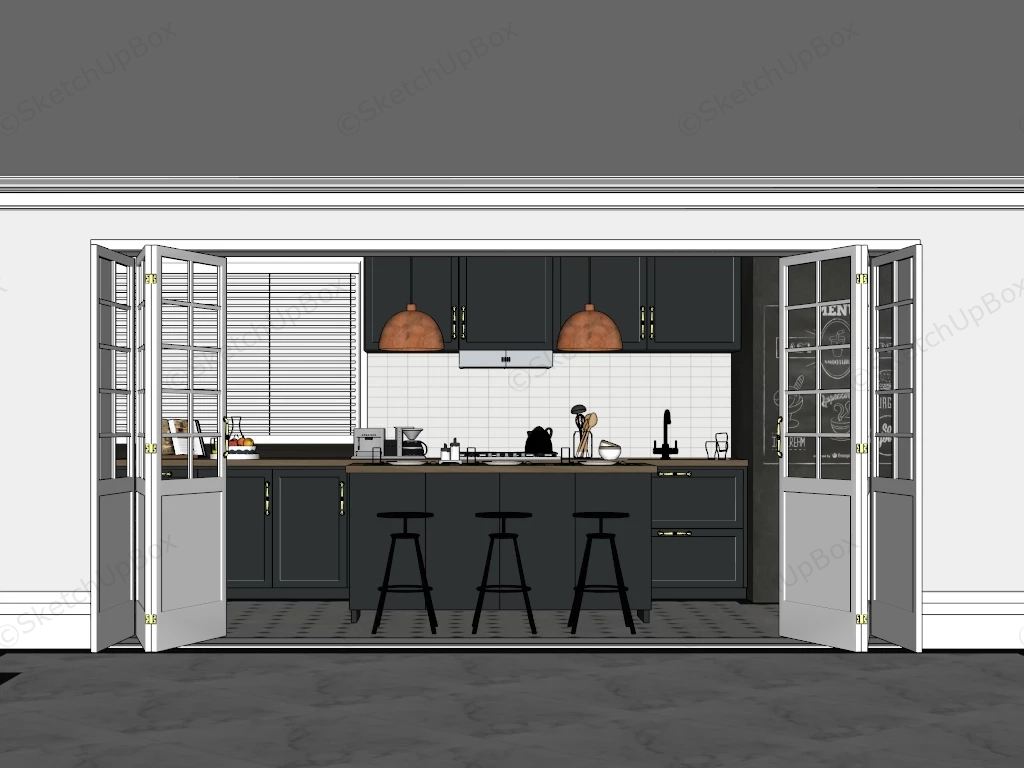 Black Kitchen With Island sketchup model preview - SketchupBox