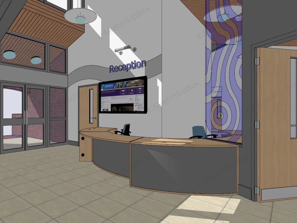 Economy Hotel Lobby Design sketchup model preview - SketchupBox